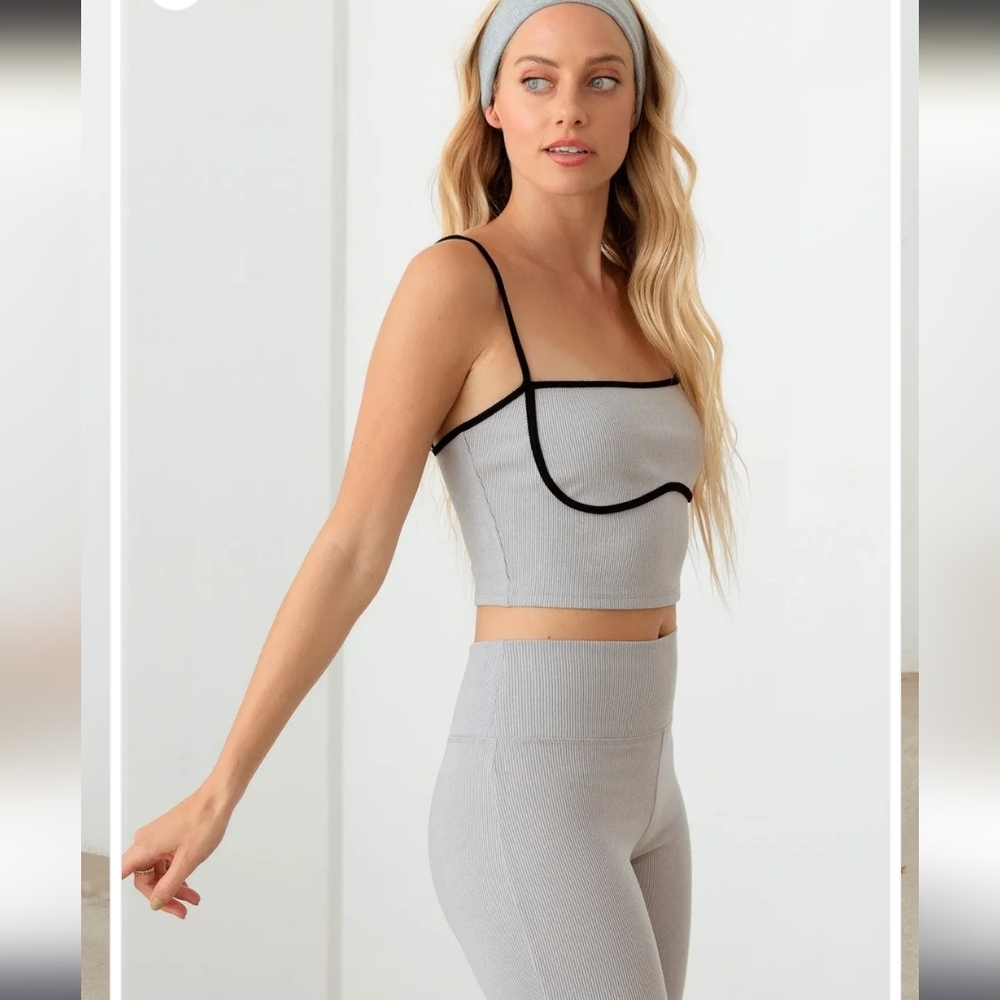 🩶 Gray Contrast Ribbed High Waist Set - Picture 4 of 5